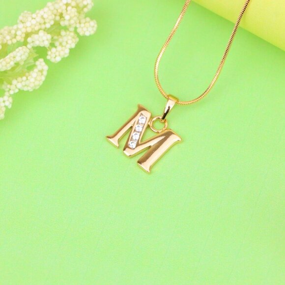 "Rose Gold Letter M Pendant with Crystals – 18K Gold Plated Charm, XPPT1362 - Picture 9 of 13